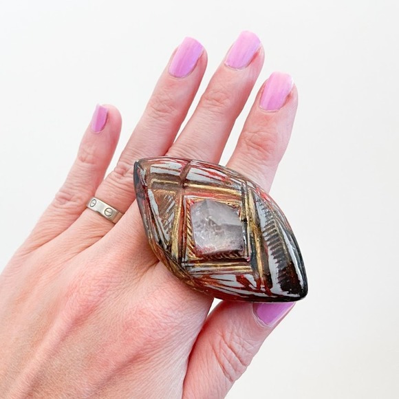 Adina Mills Crystal Ring XL Statement Eye Quartz - Picture 3 of 10